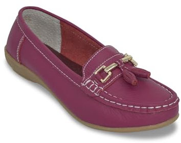 Jo & Joe Ladies Wide Fit Flat Leather Tassel Moccasins Loafer Nautical Shoe Plimsole Pumps Womens. Fuchsia Size 6
