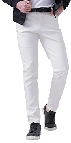 Xmiral Hosen Herren Einfarbig Kunstleder Hose Tunnelzug Elastische Taille Jogginghose (White-D, L)