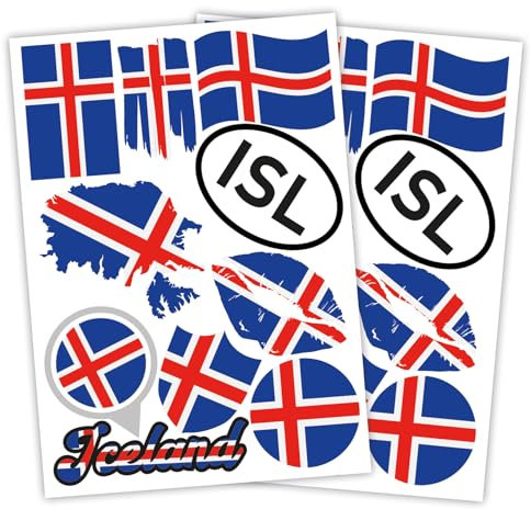 Finest Folia 2er Set DIN A4 Länderaufkleber Fahne Aufkleber Länderfahne Flagge für Auto Motorrad Sticker Länderflagge selbstklebend wetterfest R217 (25 Island)