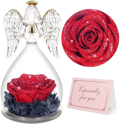 Yamonic Ewige Rose Engel Geschenke für Frauen,Engel Figur Geschenke für Mama,Ewige Rose im Glas Geschenk für Oma,Schutzengel Geschenk Weihnachten,Geburtstagsgeschenk für Frauen, Muttertagsgeschenke