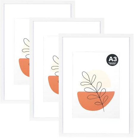 KAIWIN Picture Frame White A3 set of 3-21x30 cm (A4) with Mat, photo frame with acrylic glass for hanging, for photos, posters, puzzles| poster frame