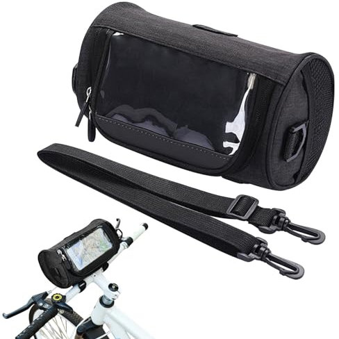 DKDDSSS Wasserdicht Lenkertasche Fahrrad, Fahrradtasche vorne Lenker, 3L Fahrradkorb Vorne, Touchscreen und Abnehmbarer Schultergurt, für Fahrrad, Rennrad und Elektrofahrräder, Schwarz