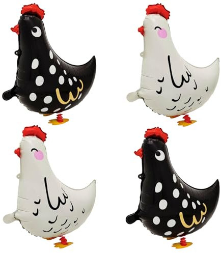 DazzJoy Huhn Luftballons Geburtstag, 4 Stück Airwalker Hahn Folienballon, Walking Luftballon Tiere, Hühner Kindergeburtstag Deko Junge Mädchen, Huhn Helium Ballons Tiere für Bauernhof Geburtstag Deko