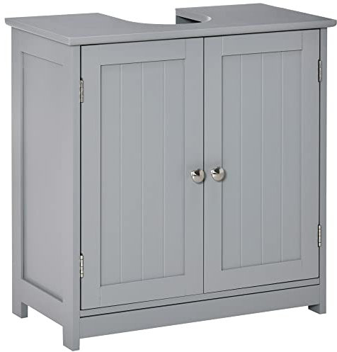 kleankin Mueble de baño bajo lavabo – Mueble bajo lavabo – Armario de 2 puertas con estante – dim. 60 x 30 x 60 cm, madera gris