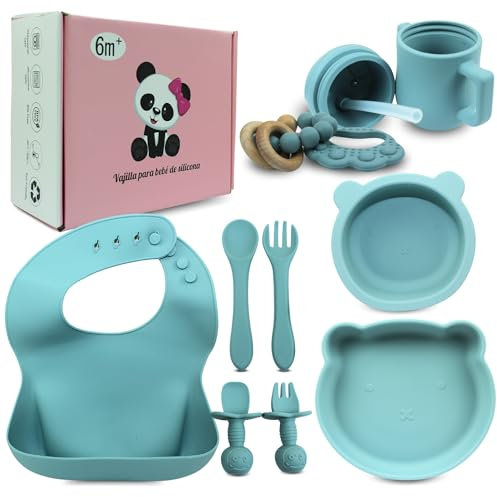Vajilla Bebe Silicona - Plato con Ventosa para Bebés y Cuenco Bebé Antideslizante de Alimentación, Vajilla Infantil Segura, Apta para Lavavajillas, Microondas, Horno - BLW (Baby Led Weaning)