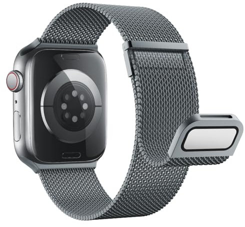 Astorgos Stainless Steel Magnetic Strap Compatible with Apple Watch Strap Ultra/Ultra2 49mm/Series 10/9/8/7/6/5/4/3/2/1/SE 42/44/45/46mm,Dual Magnetic Milannese Metal Mesh Loop for Women Men,Gray