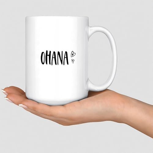 Taza divertida Ohana Accent Tazas de cerámica humorísticas, regalos para hermana, él, mamá, mejor amiga, 425.2 g, color blanco