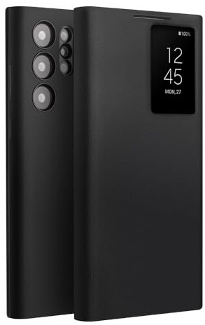 fake action Étui intelligent en cuir véritable pour Samsung Galaxy S23 Ultra léger avec Smart View Case pour S23 Ultra (uniquement pour S23 Ultra Noir)