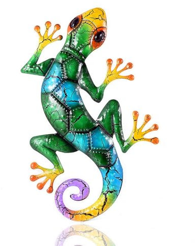 YWHWXB Metall-Gecko-Wanddekoration, hängende Eidechse, Wandkunst, bunte Metall-Eidechsen, Wanddekoration für Innen- und Außenbereich, Garten, Balkon, Hof, Zaundekoration (42 x 27 x 1,3 cm, grün)