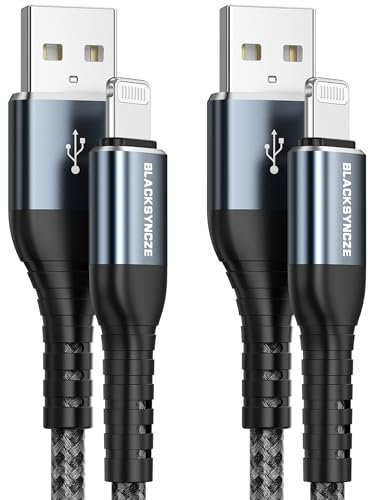 BLACKSYNCZE Cable Cargador iPhone 2Pack 3M, [MFi Certificado] Cable Lightning Nylon Cable iPhone Carga Rápida para iPhone 14 13 12 11 Pro Max Mini XR XS Max X 8 Plus 7 Plus 6s 6 Plus 6 SE 2020