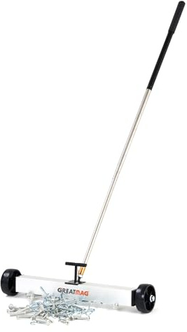 Rolling Magnetic Sweeper Magnetic Pickup Tool Magnetic Sweeper with Wheels Nail Magnet Sweeper 17 inch Heavy-Duty Magnetic Lawn Yard Sweeper, Capacity with Quick & Release