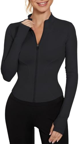 Gkaopi Maglietta Sportiva Manica Lunga Donna Maglietta da Corsa con Zip Slim Fitness Ghiaccio Seta Yoga Top con Tasche Abbigliamento Sportivo Traspirante Sport Athletic Gym T-Shirt
