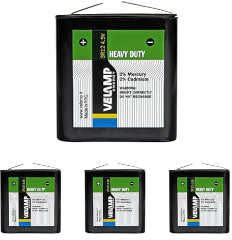Velamp 3R12/1BP Pila 3R12 Batería Plana de 4.5V, tecnología Zinc-Carbono. Ideal para linternas, experimentos... (Paquete de 4)