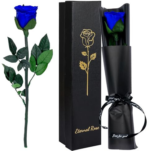 CSYY Infinity Rose, Blu Rosa Stabilizzata Vera con Steli Rosa Eterna Festa della Mamma Regalo per Mamma Fiori Stabilizzata Regalo