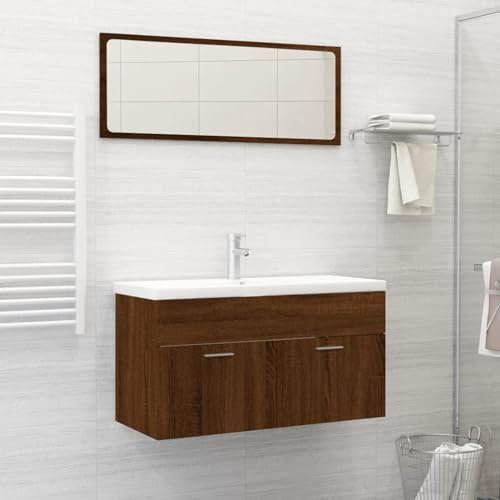 ShGaxin Set de Muebles baño 2 pzas Madera contrachapada marrón Roble, Muebles para Baño, Muebles para Lavabo, Armario Baño - 826625