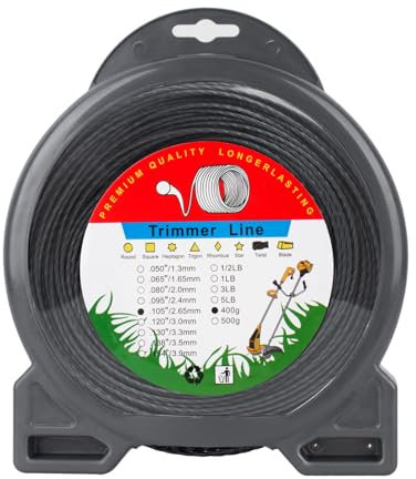 Trimmer String 105” Weed Eater String - Twisted Trimmer Line for Commercial Weed Trimmer Line 2.65 mm/105-Inch by-265-Foot String Trimmer Line, Black Heavy Duty Weed Wacker String