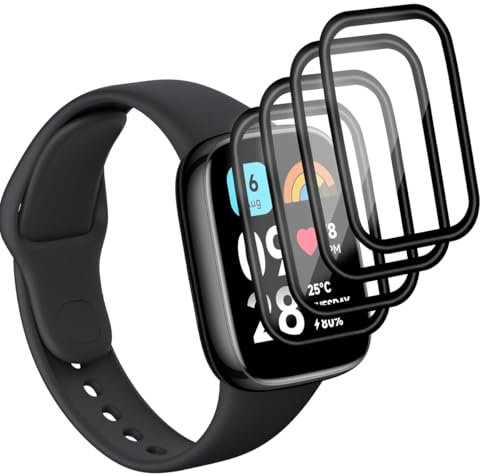 Yieehhow Protector Pantalla para Xiaomi Redmi Watch 3 Active Cristal Templado [4 Piezas], PMMA Protector Pantalla Compuesto, HD/Anti-Arañazos, 3D Curvado Película Protectora para Redmi Watch 3 Active