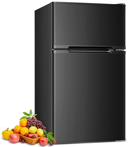 COWSAR Mini réfrigérateur avec congélateur, 3,2 mètres cubes, mini réfrigérateur compact à double porte pour chambre à coucher, thermostat réglable, faible bruit, faible consommation d'énergie, pour