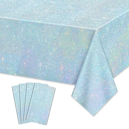 Blaue Glitzertischdecke, 4 Pack hellblaue Tischdecken für königsblaue Geburtstagspartys Hochzeit Babyparty, 130 x 220 cm