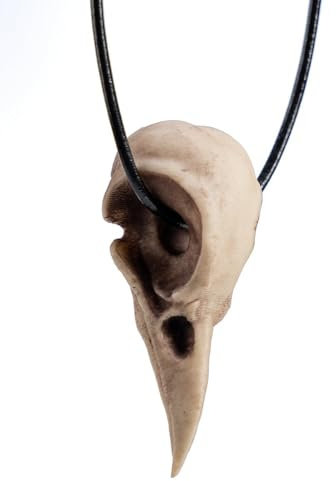Andracor 3D-Druck Krähenschädel (7cm) Anhänger mit Lederband - Knochenfarben, vorbemalt - Kostüm-Accessoire & Deko-Artikel