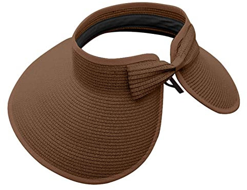 Generisch 2025 Sombreros de visera solar para mujer de ala ancha Visera de paja plegable Visera de playa de verano Sombrero de playa para enrollar Sombrero de sol Floral, café, talla única