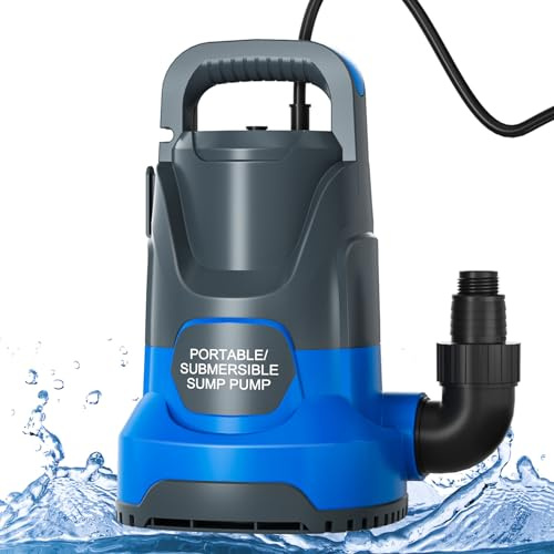 PANRANO Tragbare Sumpfpumpe, 1 PS, Tauchpumpe, Wasserentleerungspumpe, 4500 GPH saubere/schmutzige elektrische Wassertransferpumpen mit Adaptern für Pool, Keller, Garten, Spa, Whirlpool, Teich