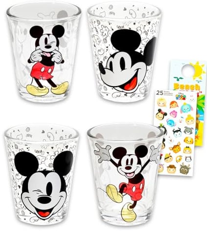 Disney Lot de 4 verres à shot Mickey Mouse – Ensemble de mini verres de 42,5 g avec Mickey Mouse Plus d'autocollants, plus de mini tasses