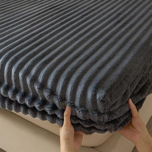 Surwin Spannbettlaken, Modern Elastisch Spannbettlaken, Gestreifter Plüsch Atmungsaktiv Spannbetttücher, Pflegeleicht Bettlaken 25cm Steghöhe, Mikrofaser Spannbetttuch (Dunkelgrau,90x200cm)