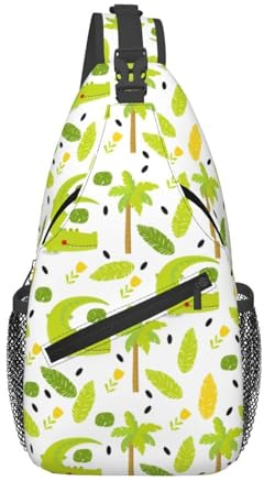 Anceky Green Crocodile Flowers Palm Trees Foliage Cross Chest Bag Diagonally Hiking Crossbody Bag Travel Shoulder Daypack Lightweight Sling Backpack Cycling Daypacks Fitness Chest Backpacks