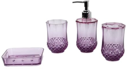 AMSLSIU Ensemble d'accessoires de salle de bain en acrylique, distributeur savon, porte-brosse à dents, tasse bain bouche, porte-savon, bureau. Hôtel pour voyage d'affaires, Violet