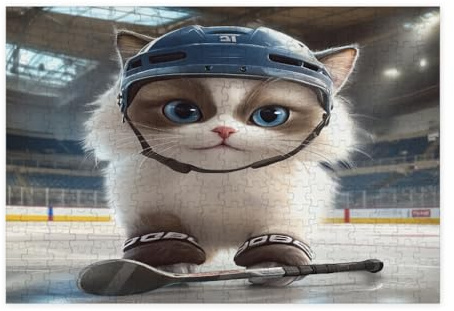 Lustige Ragdoll-Katzen-Puzzles für Erwachsene, 300 Teile, Eishockey-Sport-Kätzchen, Holz-Puzzles, coole lustige Haustiermuster-Dekorationen für Heimunterhaltung