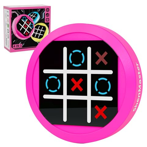 4-in-1 Tic Tac Toe Elektronisches Spiel, Hand-Puzzle-Spiel, tragbare Reisespiele für Kinder und Erwachsene ab 3 Jahren, Brettspiele, Geschenkidee für Gehirntraining und Gedächtniswachstum (Hot Pink)