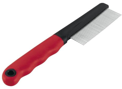 Ferplast Kamm für mittel- und langhaarige Hunde und Katzen, abgerundete Chromzähne, rutschfester und ergonomischer Griff