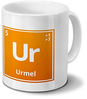 Tasse mit Namen Urmel als Element-Symbol des Perioden Systems - orange - Namenstasse, Kaffeebecher, Mug, Becher, Kaffeetasse