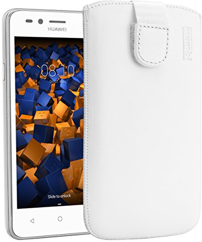 mumbi Echt Ledertasche kompatibel mit Huawei Y3 II Hülle Leder Tasche Case Wallet, weiss