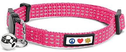 Pawtitas Katzenhalsband, reflektierend, mit Sicherheitsschnalle und Glöckchen, Pink