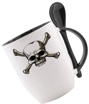 Tasse m. Löffel Totenkopf Löffeltasse, Kaffeetasse mit Motiv,Bürotasse, bedruckte Tasse mit Sprüchen oder Bildern - auch individuelle Gestaltung nach Kundenwunsch