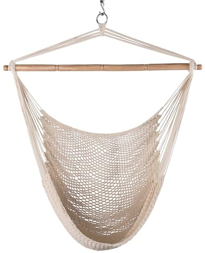 Lazy Daze Hammocks Chair Caribbean Hanging Rope Weaving Chair with 40 Hardwood Spreader Bar and Soft-Spun Cotton Rope for Indoor/Outdoor Backyard & Living Room, Max 300 LBS, Natural