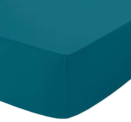 AmigoZone Non Iron Pollycotton Percal Quality Plain Fitted Sheet Or Pillow Cases (Double, Teal)
