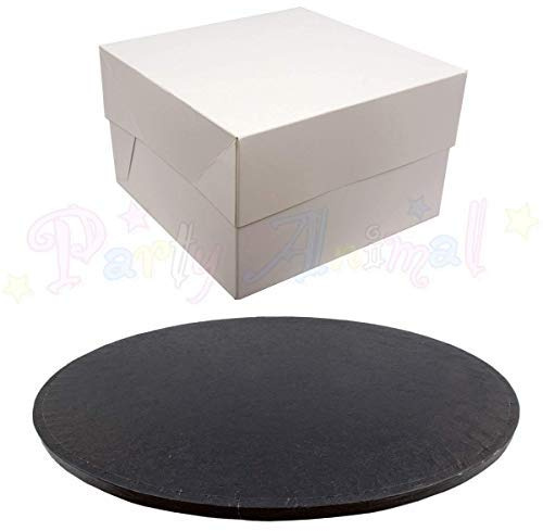 ROUND COLOURED Drum cake BOARD and white transporting BOX (12 Inch, Black)