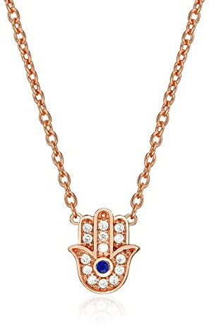 Diamond Treats Collier Pendentif Femme en Main de Fatma, Collier Khamsa serti de Pierres en Zirconia pour Femme et Jeune Fille, Bijou Or Rose avec Écrin Cadeau