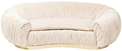 Kare Sofa Perugia 2-Sitzer, cremefarbene Samt-Couch im 20er Jahre Stil, extravagante Sitzbank mit einzigartiger Faltentechnik und goldfarbigem Sockel, beige, (H/B/T) 65 x 195 x 119 cm