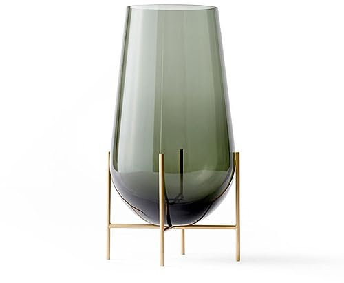 Vase für Stelzen, klein, Rauchglas und Messing, Höhe 28, Durchmesser 15 cm