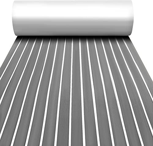 Toogou Neue Generation Eva-Schaum rutschfeste Marine Matte Rückseite mit 3 M Klebstoff, Synthetische Teakdecks für Boote, Kajak (Grau mit weißen Streifen)