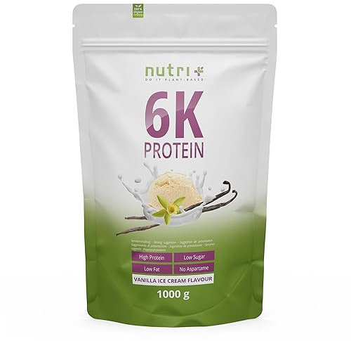 Nutri + Eiweiß Protein Pulver Vanilla Ice Cream 1 kg - Mehrkomponenten Proteinpulver Vanille Eiscreme Shake - Proteinkomplex - 1000 g Eiweißpulver
