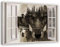 Feeby Leinwand Bilder - Bild Wohnzimmer - Fensterblick Wolf Tiere Grau Braun - 120x80 cm XXL 1tlg - Deko Schlafzimmer Groß - Dekoration Canvas - Gemälde - Modern Wandbilder - Kunstdruck