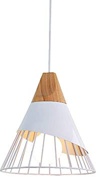 Mengjay E27 Holz Hänge Hängelampe, Industrial Deckenleuchte, Vintage Style Leuchter, für Flur Studie Zimmer Büro Schlafzimmer Esszimmer Wohnzimmer Restaurant Esstisch Café Dekoration Weiß
