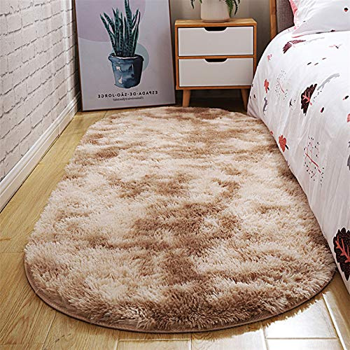 Icegrey Shaggy Teppich Hochflor Langflor Oval Tie-Dye Teppiche Farbecht Pflegeleicht für Wohnzimmer Esszimmer Kinderzimmer Schlafzimmer Bettvorleger, Tie-Dye Khaki, 200x300cm