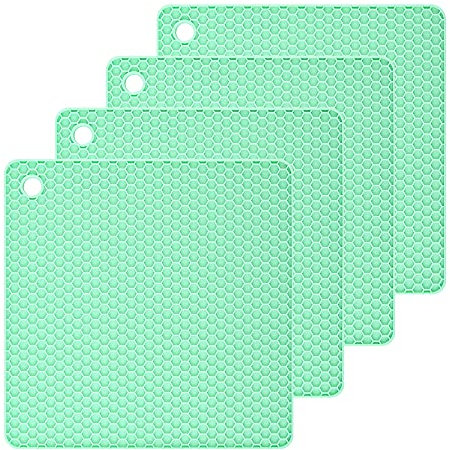 Smithcraft Silikon-Untersetzer, Silikon-Topfmatte für Arbeitsplatte, Untersetzer, hitzebeständig, 4 Stück, Größe: 19 x 19 cm, Form: quadratisch (mintgrün)