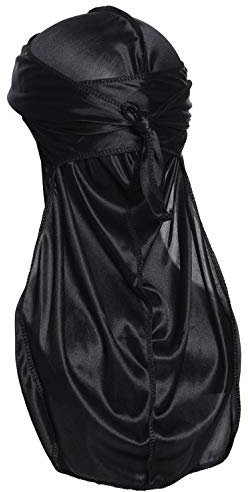 JarseHera Silk Durag für Herren, Wellen, seidig, extra langer Schwanz, breite Träger, Designer-Du-Rag-Do-Lappen für Waver, Seiden-Durag, Schwarz, 1 Paar, Einheitsgröße